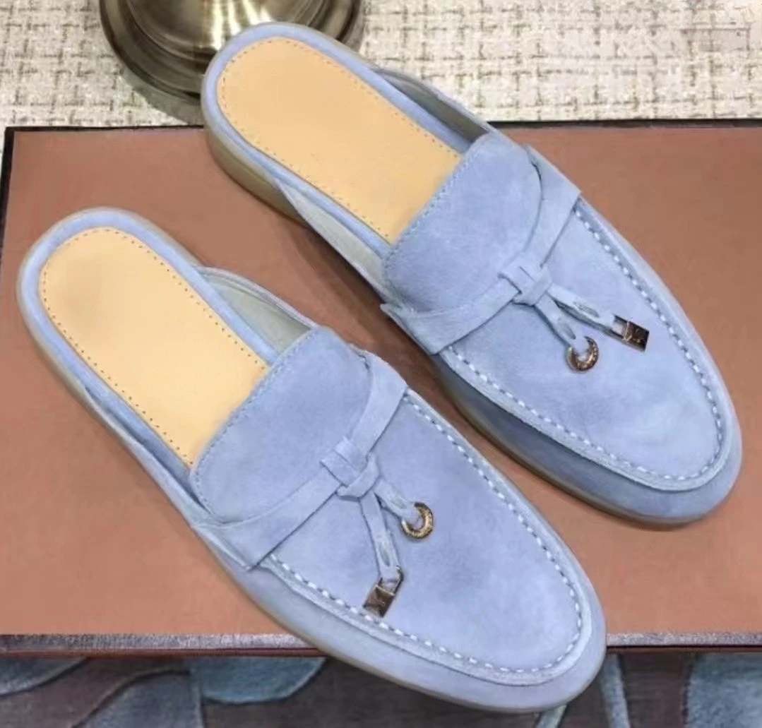 

Мюли женские из натуральной телячьей кожи, сандалии на плоской подошве, бархатные босоножки из оленьей кожи, с застежкой и бахромой, летняя обувь