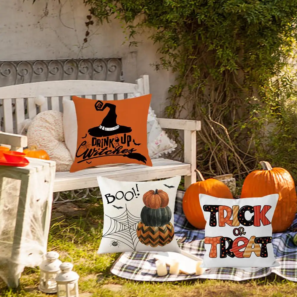 

Linen Printed Pillowcase Halloween Pumpkin Sofa Cushion 45x45cm Finished Cover Nordic Decorative Home Textile S5N9