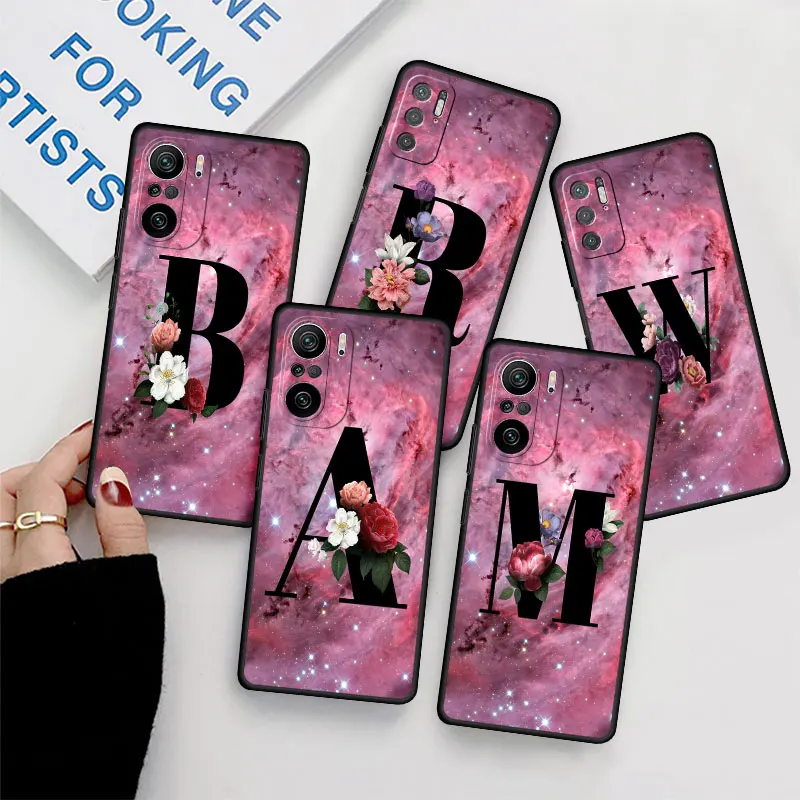 

Letter A B Flowers Pink Case For Xiaomi Redmi Note 11 9S 10 9 8 7 9A 9C Silicone Phone Shell 9i K40 8T 10C 9T TPU Capa