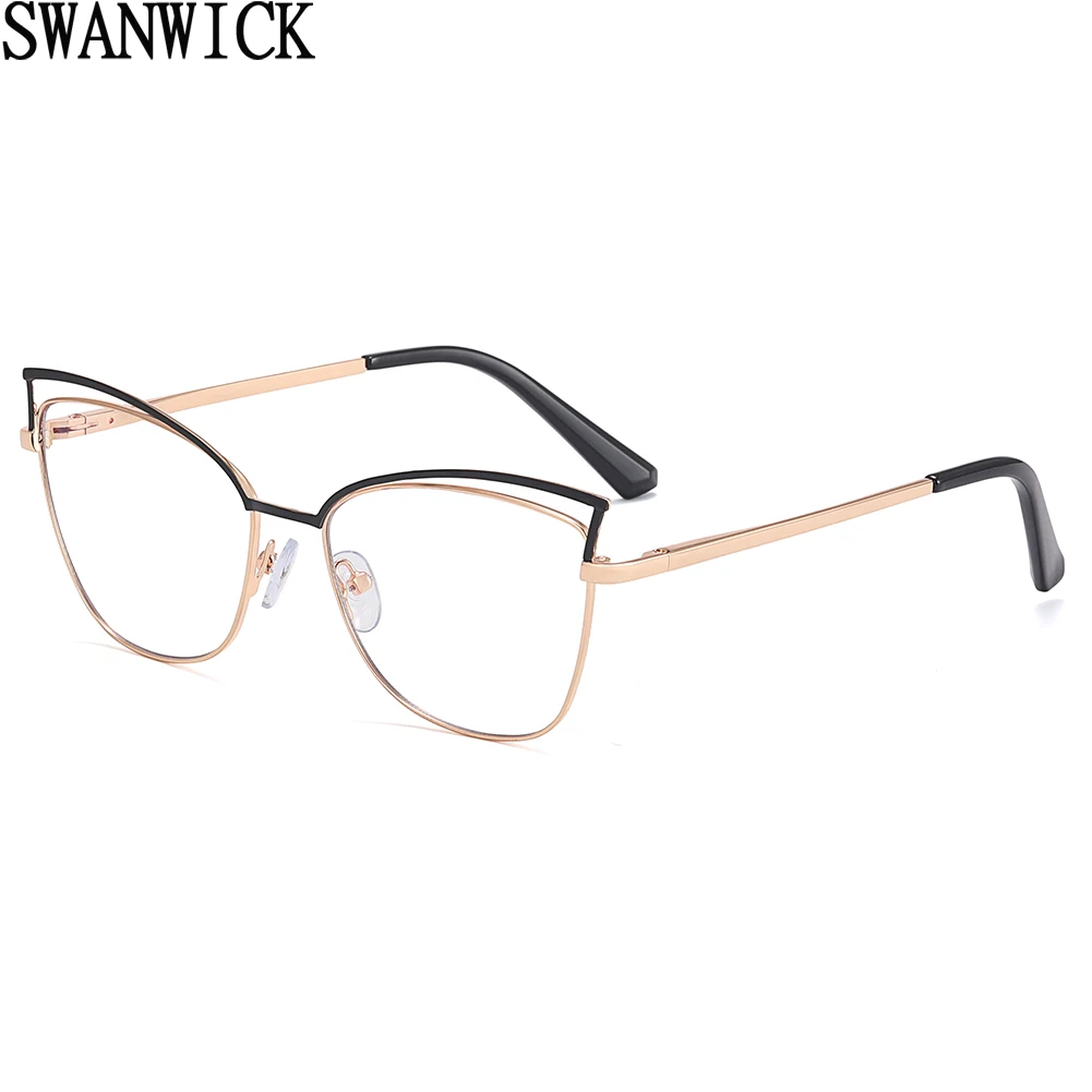 

Очки Swanwick с защитой от синего света, ретро женские металлические оправы для очков, кошачий глаз, леопардовые, белые, золотые женские очки выс...
