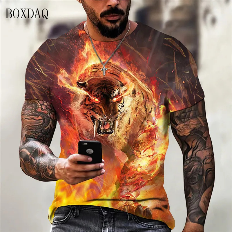 Футболка мужская с коротким рукавом круглым вырезом и 3D-принтом животного