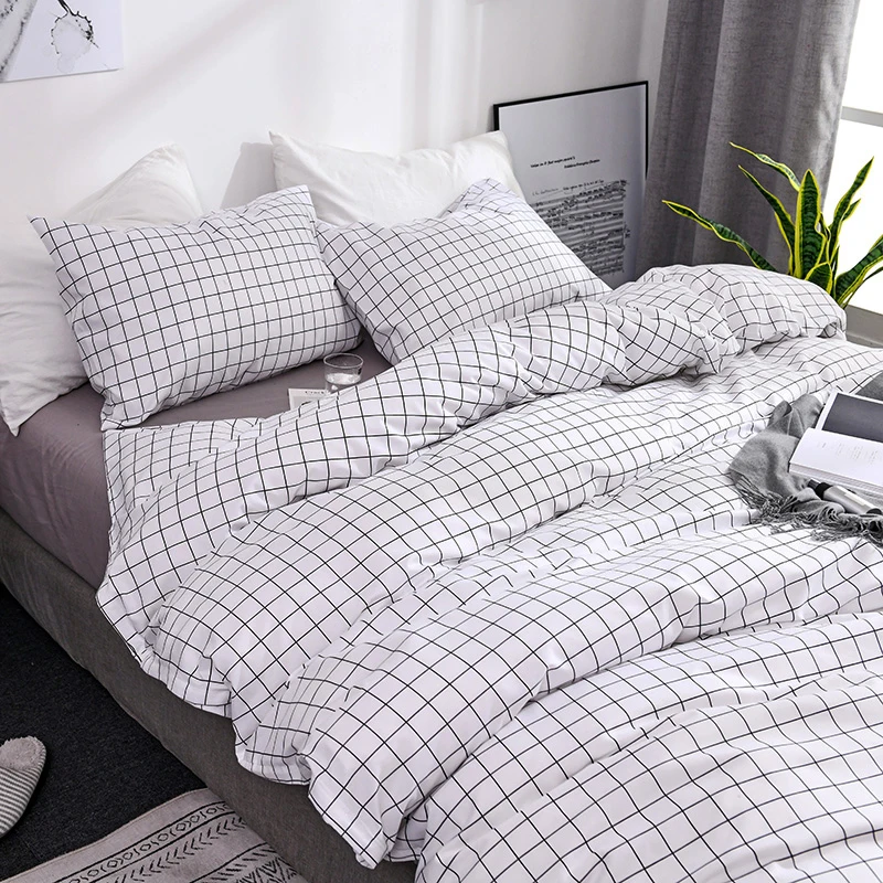 

Nordic Bedding Set Black Lattice Duvet Cover Pillowcase Single Twin Queen Beds Soft Plaid Quilt Cover Simple Boy Girls Bedding