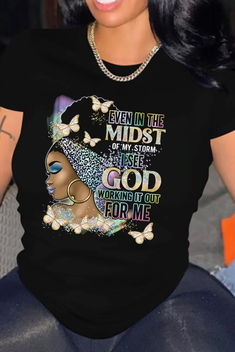 

Women Print T Shirt 2023 Summer New Fashion Round Neck Y2k Graphic Tees Print Short Sleeve Casual Tops
