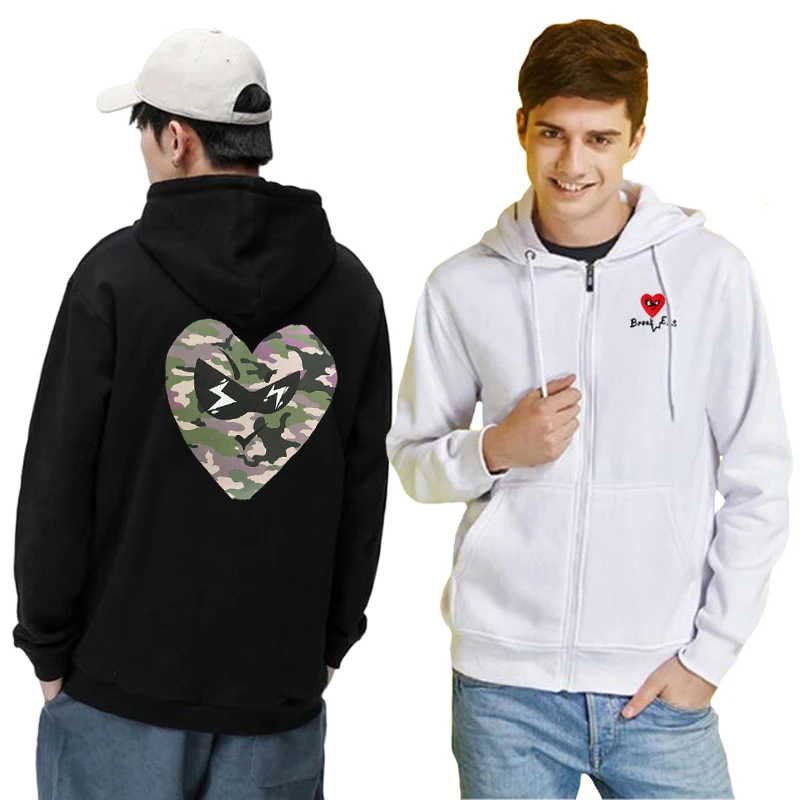 

Толстовка Break Egg для мужчин и женщин, хлопковая кофта на молнии с вышивкой в горошек, с принтом в виде сердца, осенняя толстовка с плотным карманом