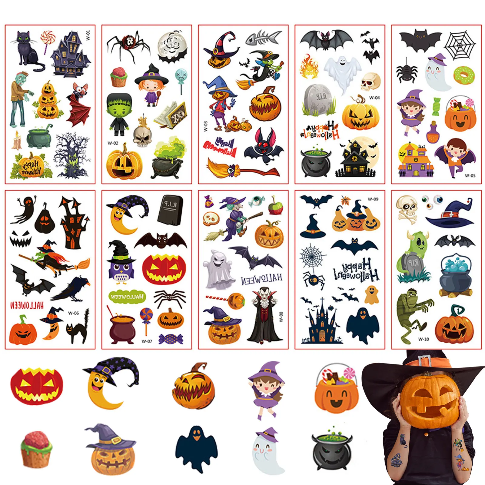 

Halloween Children's Cartoon Tattoo Stickers Halloween Party Waterproof Body Sticker For Kids Waterproof Funny Pumpkin Party