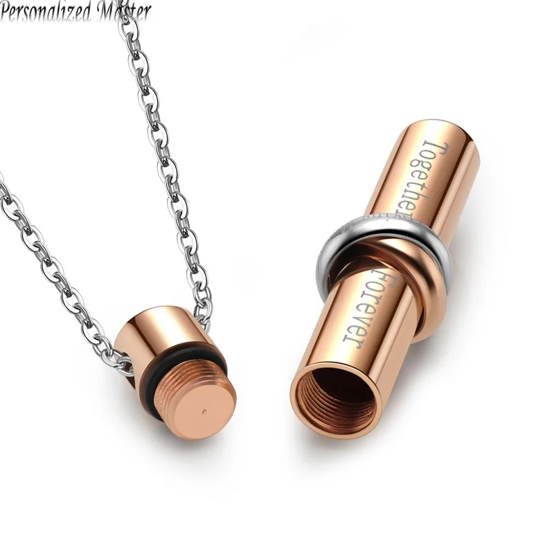 Engraving Personalized Custom Pendants Stainless Steel Together Love Cylinder Pendant Necklace Customized Memorial urn | Украшения и