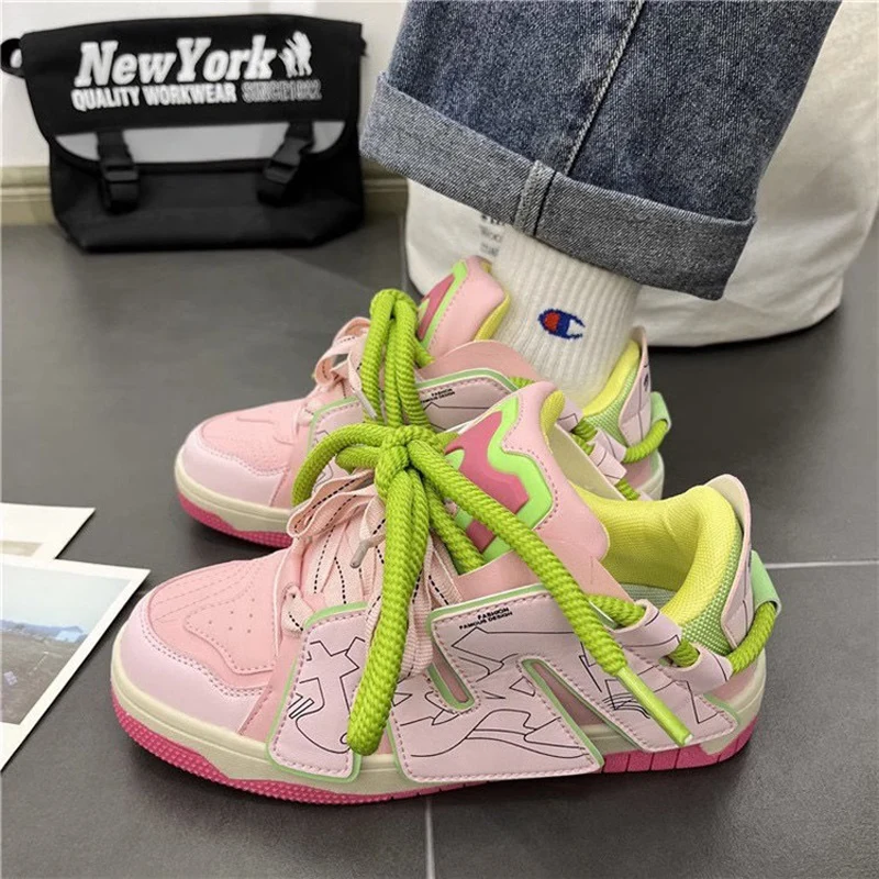 

Women Trainers Genuine Leather Thick Sole Lace-up Casual Sneakers Unisex Luxury Brand Designer Men Leather Sneakers Large Size