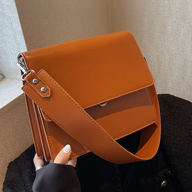 

High Quality Solid Color Flap PU Leather Messenger Bag Women's Small Shoulder Bags 2022 Trend Winter Ladies Handbag Retro Purses