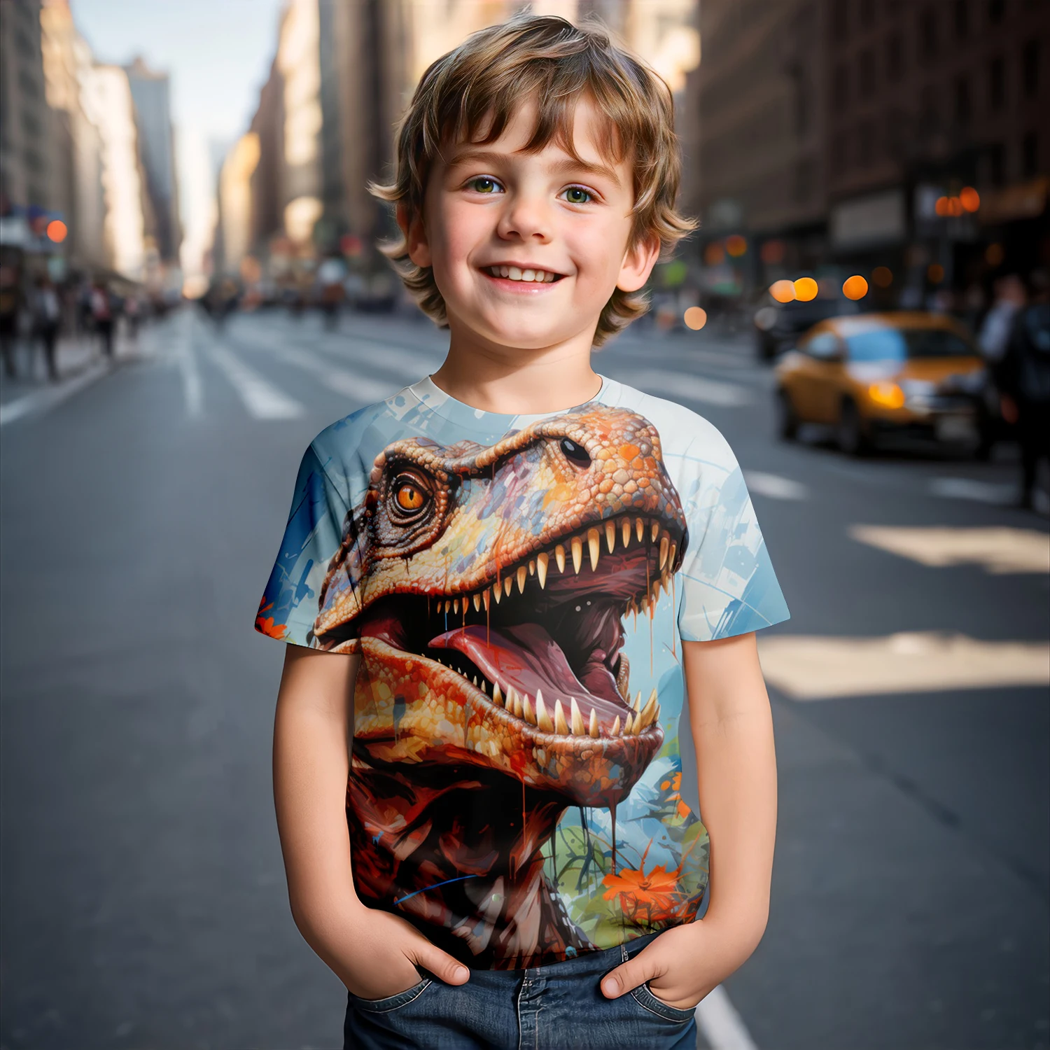 Детская футбольная рубашка Miniso Dinosauria Typus Rex повседневный стиль мультяшный узор