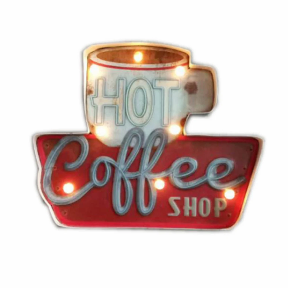 

Industrial Style Coffee Sign Light Up Kitchen Home Bar Restaurant Vintage Iron Marquee Embossed Handmade Wall Decoration