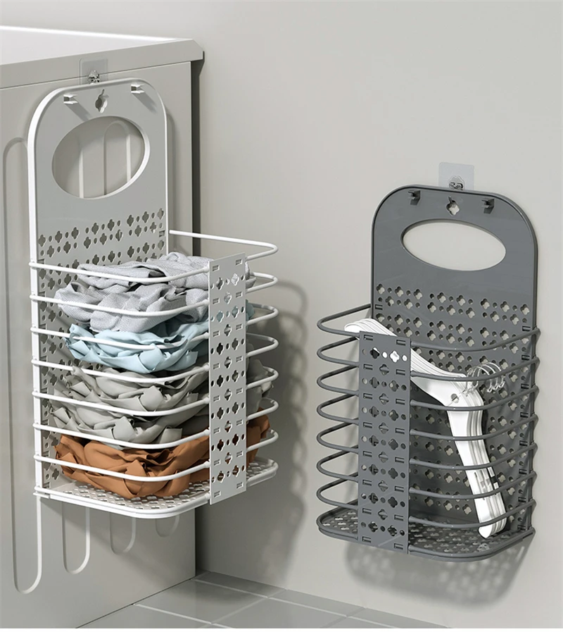 

Foldable Dirty Laundry Durable Clothes Basket Handle Wall Hanging Tall Folding Plast Space-Saving household bathroom Organizer