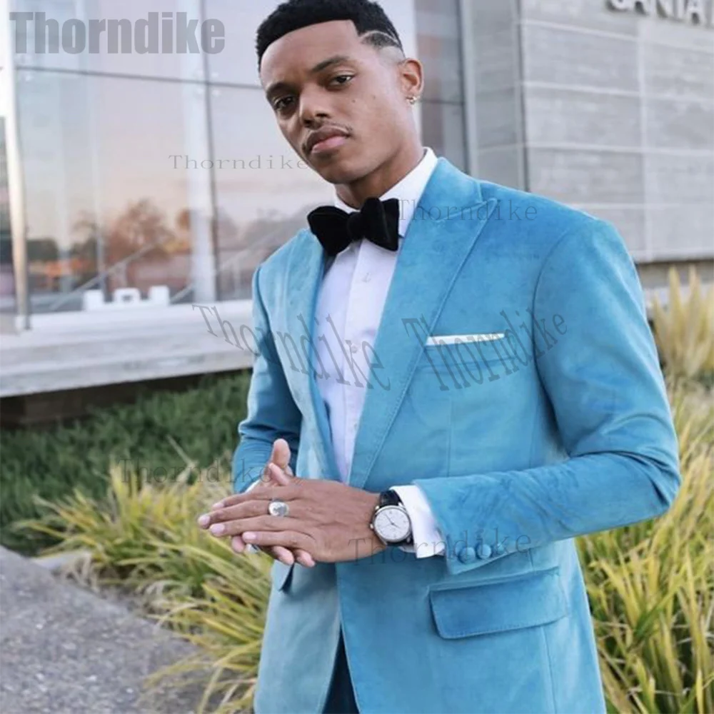 

Thorndike Blue Coat Pant Men Suit 2 Piece Peak Lapel Boyfriend Suit For Wedding Elegant Suits Slim fit Male Blazer(Jacket+Pant）