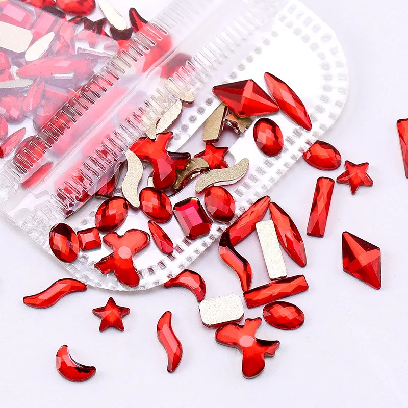 

100pcs Red Saim water Drops horse eye different shaped Crystal Sleek Rhinestone 3D Manicure Nail Art Decoration Charms Jewelry