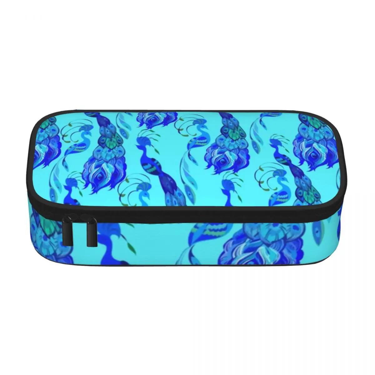 Peacock Feathers Pencil Case Aqua Blue Peacocks Print Fashion Zipper Pencil Box Boy Girl College Pen Bags