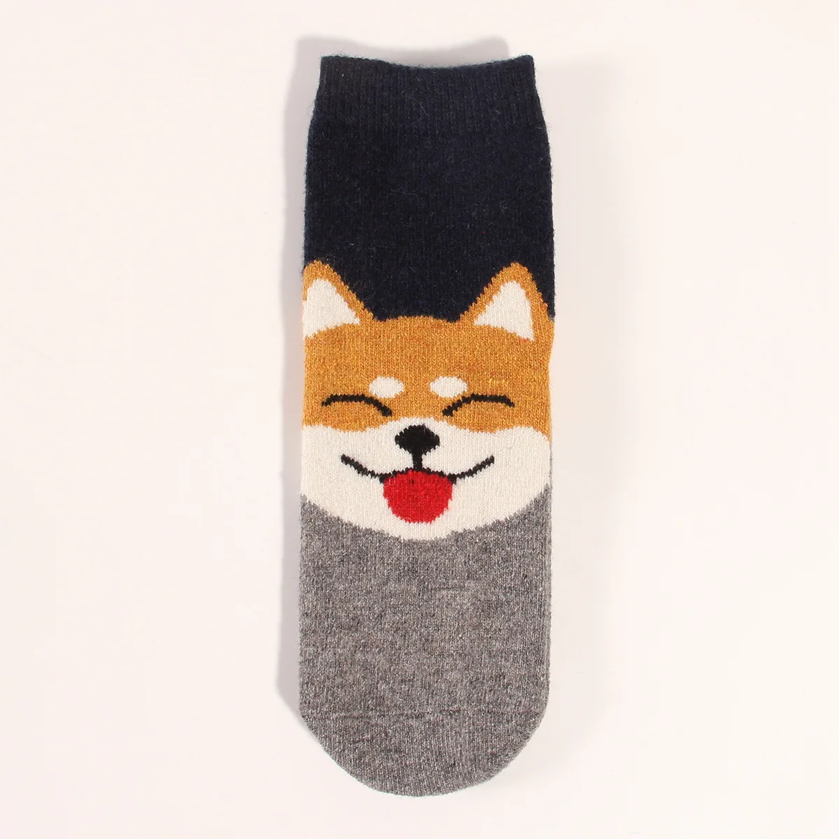 Winter Women Wool Socks Thick Warm Soft Cartoon Animal Dog Jacquard Socks Grey Beige Brown Red Black Color Casual Socks 12 Pairs