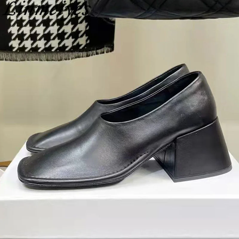 

Туфли женские из натуральной кожи, квадратный носок, удобные лоферы, квадратный каблук, бордовый цвет, осень