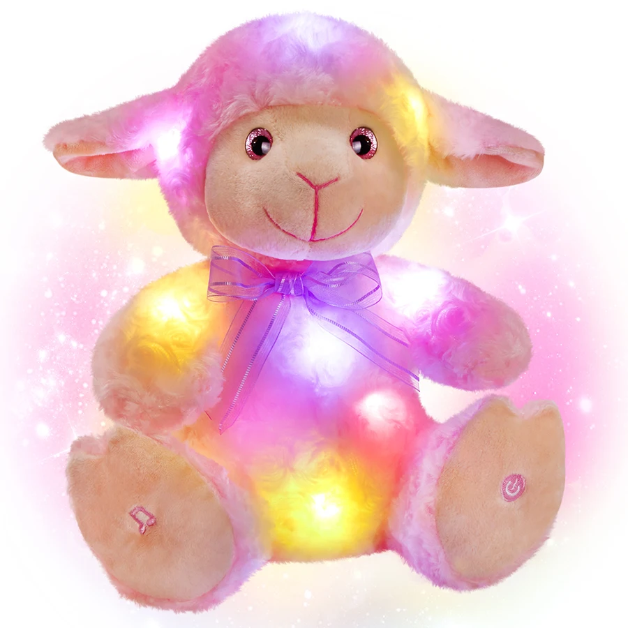 

Pink White Sheep Doll Plush Toys Soft Cute Pillows Birthday Gift Stuffed Animals for Girls LED Glowing Sheep Sitting 장난감 Cotton
