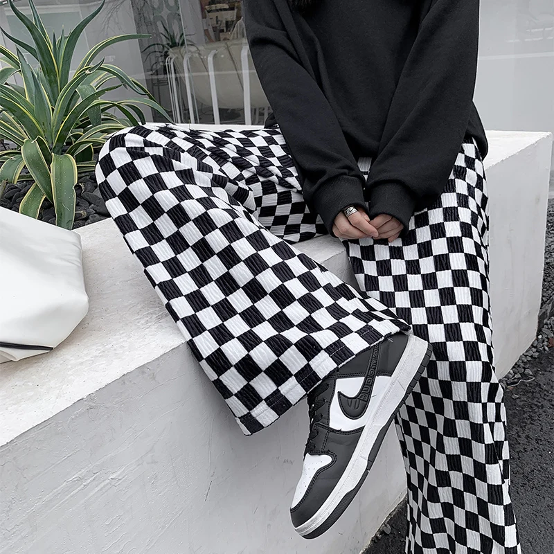 

2022 New Harajuku Casual Women Pants Y2k Retro Checkerboard Wide Leg Sweatpant Femme Baggy High Waist Plaid Trousers Mujer