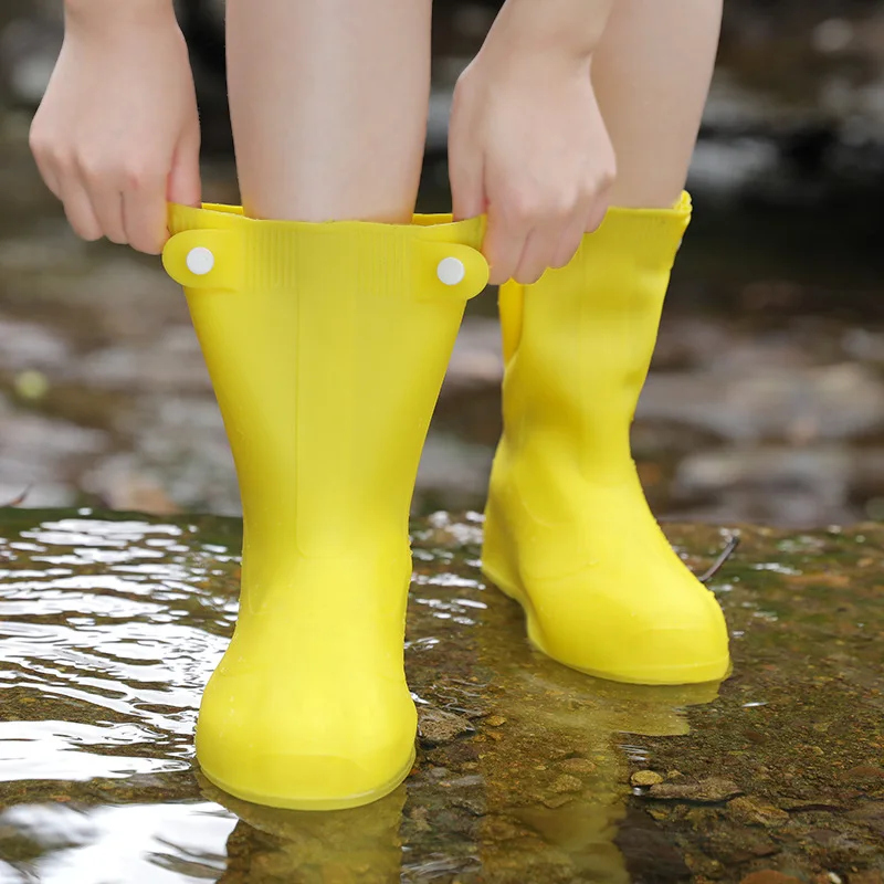 Top Quality Mid-calf Washable Shoe Covers TPE Double Bottom Anti-slip Cover Shoes Unisex Waterproof Silicone Rubber Rain Boots