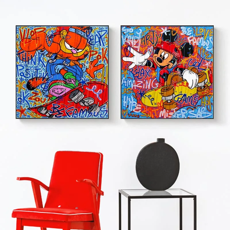 

Cartoon Character Playing Skateboard Decorative Painting Graffiti Canvas Painting Wall Art Picture Print For Kids Room Frameless