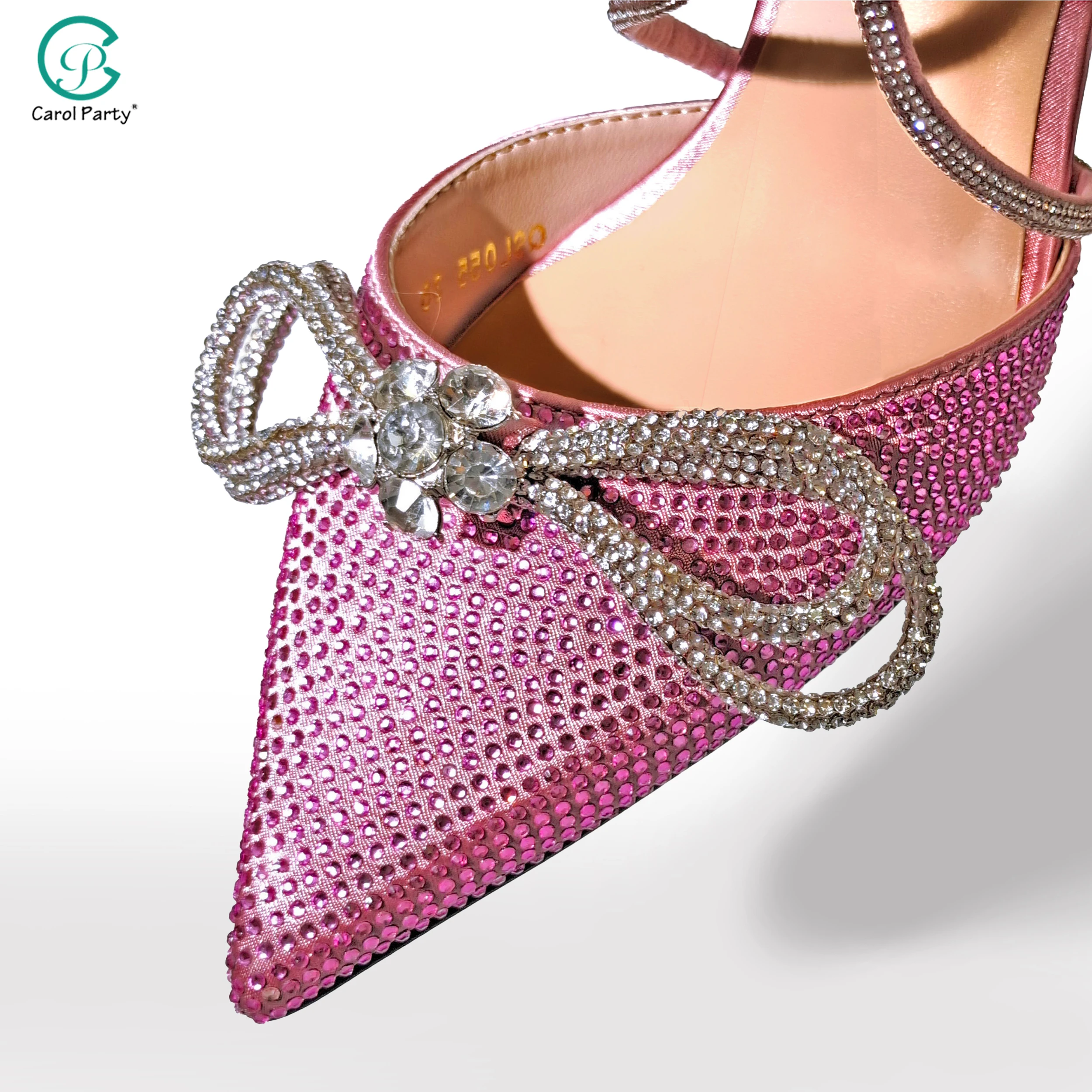 2022 Newest Party Shoes Ladies Shoes and Bag SetFull Diamond Butterfly Design in Pink Color