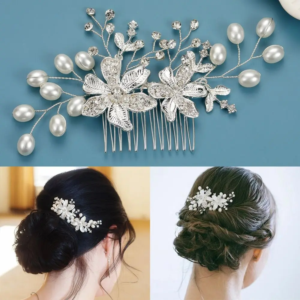 

Girls Handmade Insert Comb Wedding Rhinestone Hair Comb Bridesmaid Hairpins Crystal Leaf Comb Pearl Bridal Headdress