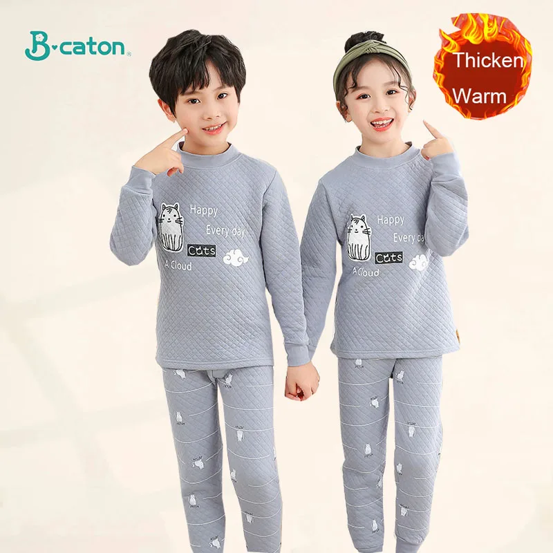 

Three-layer Cotton Child Thermal Warm Underwear Set Cartoon Kids Autumn Winter Pajama Kids Sleepwear Long Johns for 3-10 Years
