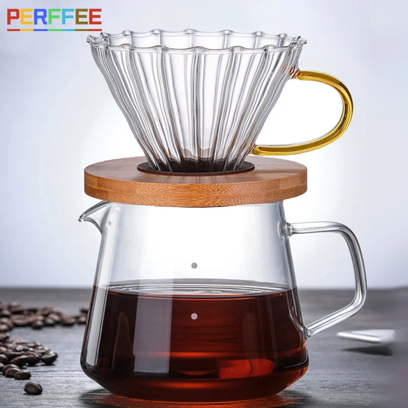 Coffee Server Glass V60 Brewed Coffee Sharing Pot Pour Over Coffee Dripper Coffee Pot 300ml 400ml 600ml Barista Coffee Set