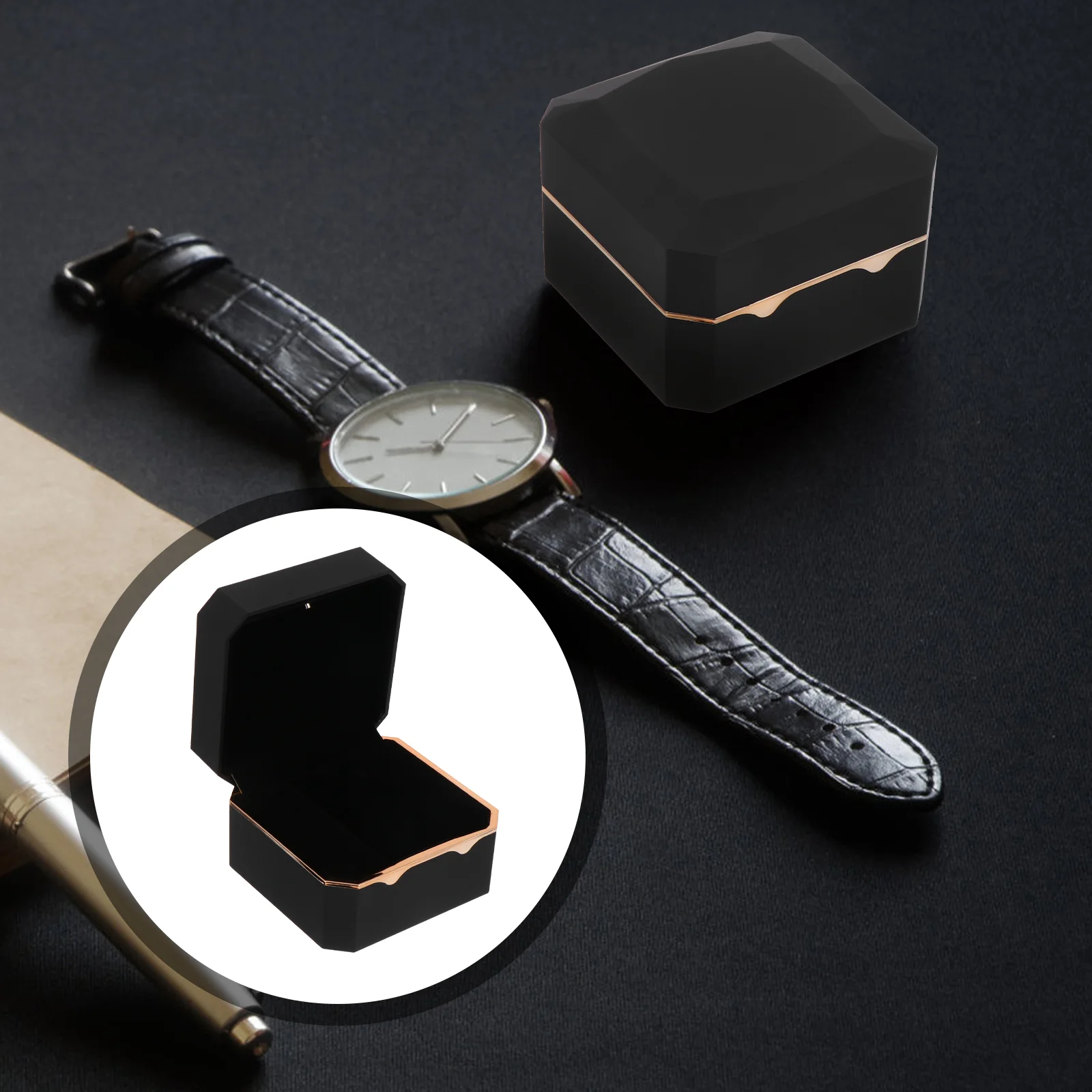 

Восьмиугольная коробка для часов с золотой оправой, коробка для хранения часов с рисунком, Стильная коробка для часов