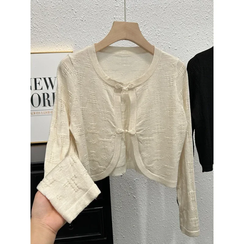 Солнцезащитный кардиган в китайском стиле женская весенне-летняя укороченная