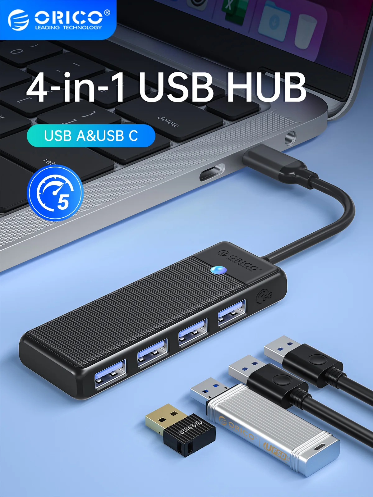 ORICO Концентратор Type C USB hub 3.0 4-портовый разветвитель USB hub адаптер док-станция расширения ультратонкий OTG адаптер для ПК компьютерные аксессуары