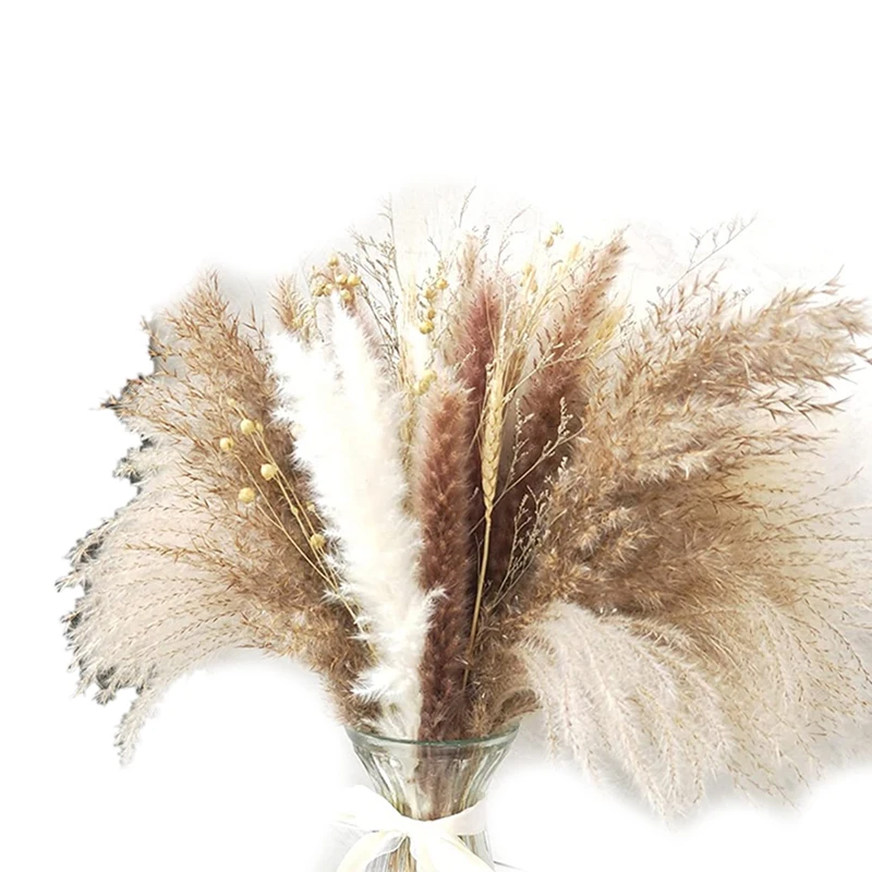

A63I Boho Decor Pampas Grass Fluffy Pampas Floral, 80 Stems Dried Flowers Arrangements (Pampas Wheat+Limonium)