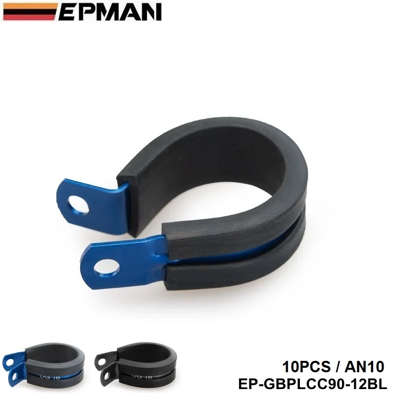 10PCS x AN10 ID 19.1mm  Black/Blue Aluminum Rubber Lined Cushioned P Clamp SS Hose EP-GBPLCC90-12