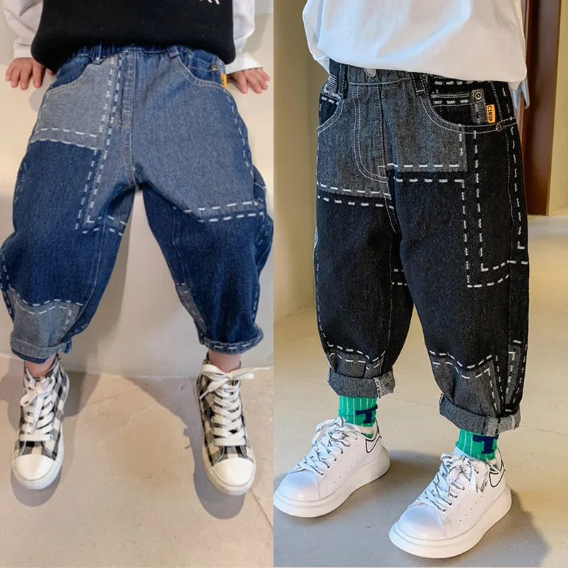 

Джинсовые брюки для мальчиков и девочек, осенняя одежда для маленьких девочек 2020, Детские мешковатые шаровары в стиле пэчворк, брюки, джинсо...