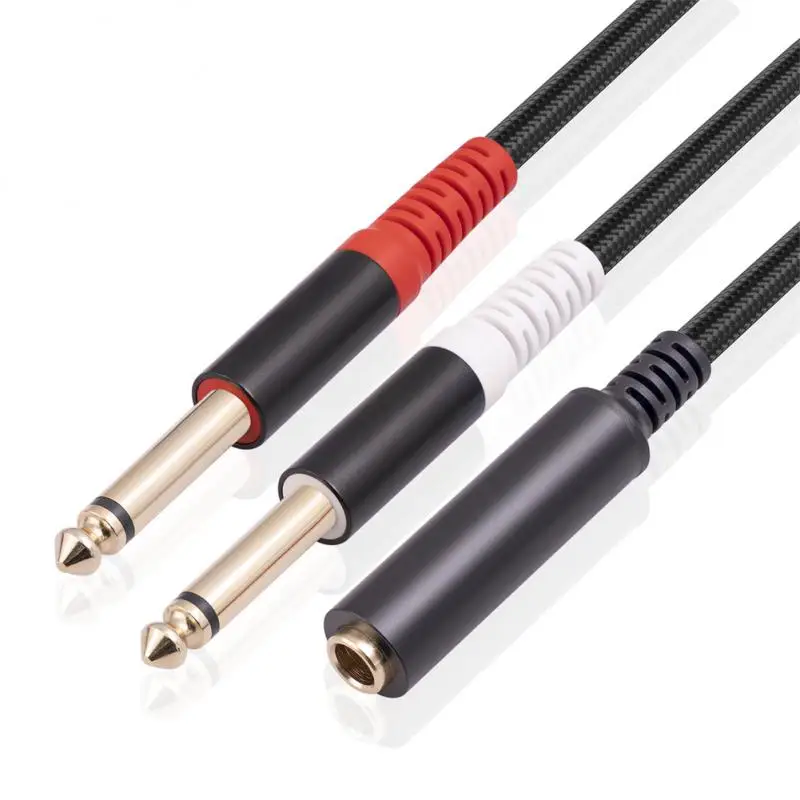 

6.35mm 1/4 inch Stereo TRS Female to 2 Dual 6.35mm Mono TS Male Y Splitter Cable 30CM For Earphone Speaker Interface Transfer