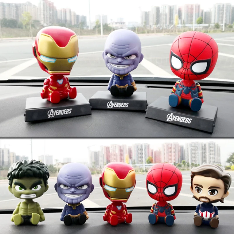 

Mavel Style Superman Batman Iron Man Spiderman Figure Home Shaking Head Doll Desktop Car Decoration Auto Toys Doll Gifts