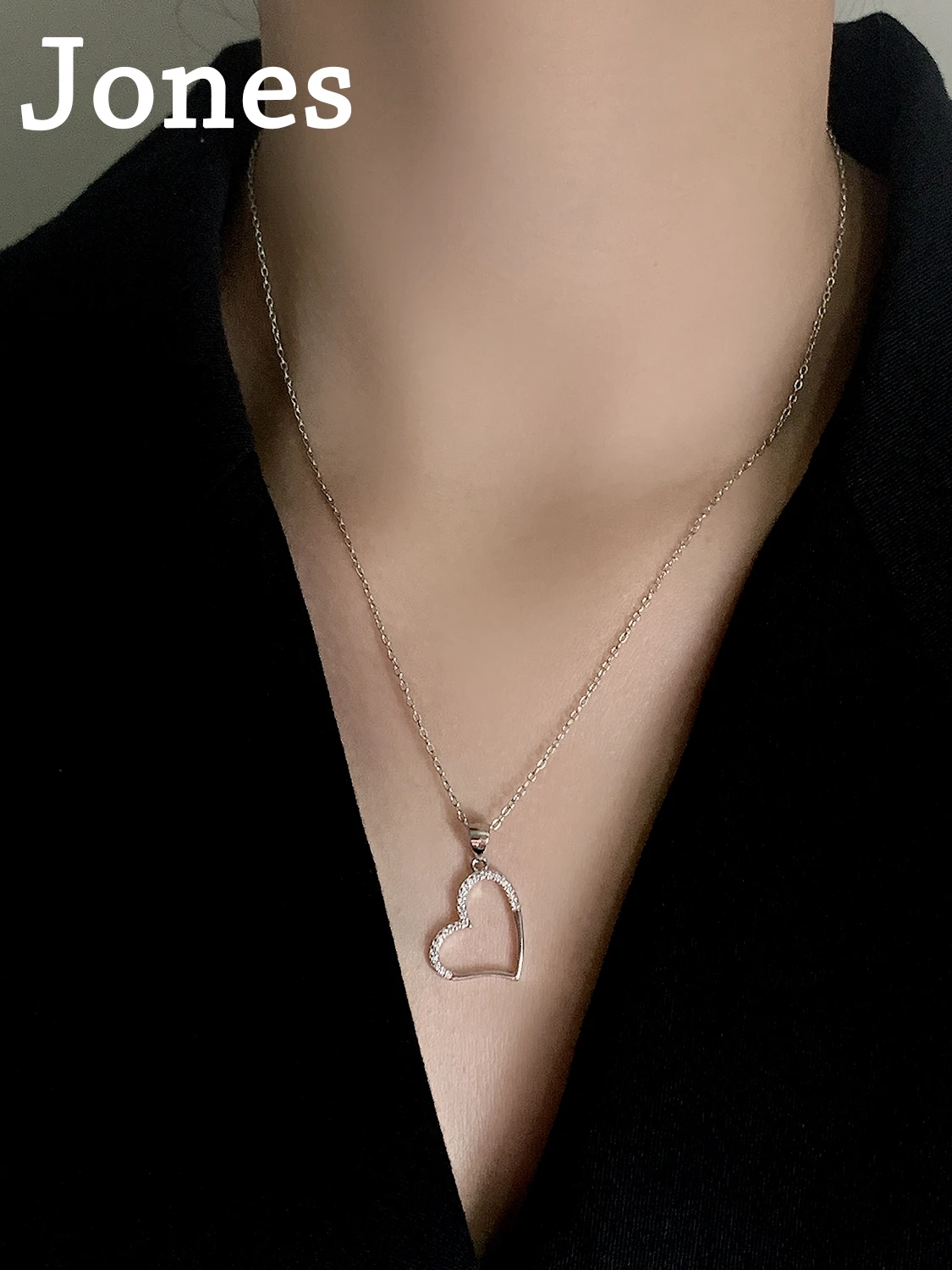 

S925 Sterling Silver Heart-Shaped Love Necklace Europe And The United States Fashion Simplicity Micro Lnlay Clavicle Chain