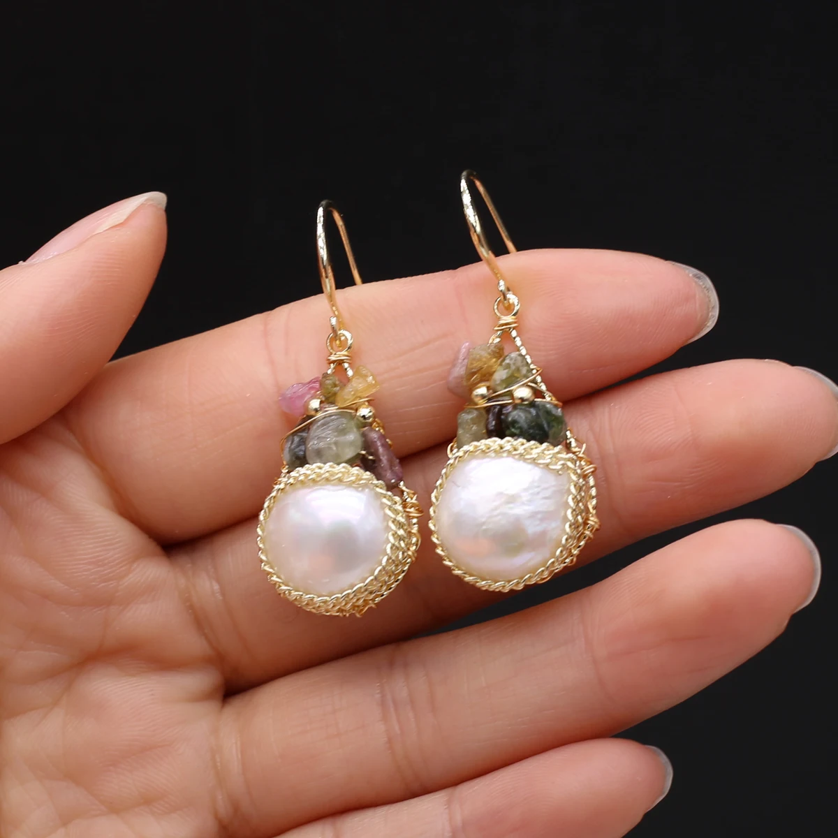 

Natural Freshwater Pearl Earrings Tourmaline Elegant Shiny White Pearl Cute Luxury Drop Earrings For Women Jewelry Gift