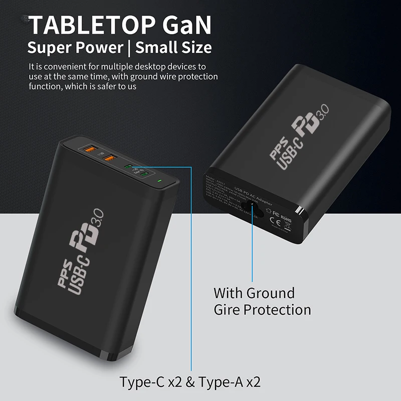 Tanie URVNS 245W GaN 3 Pro USB-C Zasilacz 4-port Typu C Szybkie ładowanie 3.0 QC4 + ładowarka PD 100W PPS 65W Szybkie ładowanie Do Laptopów