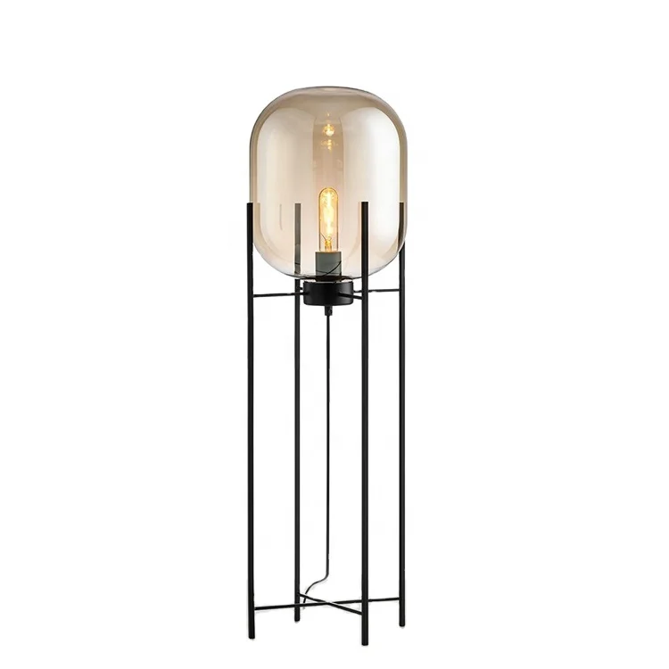 

Retro Hotel Rooms Dumb Black Metal Quadruped Glass Floor Lamp