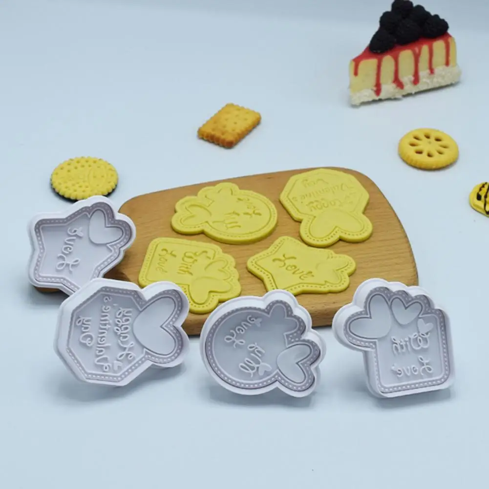 

4Pcs Cookie Molds Durable Clear Pattern Cookie Stamps White Baking Molds