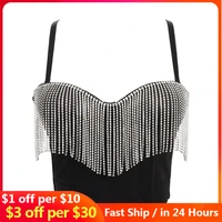 2021 sexy tassel rhinestone nightclub push up bralette with built in bra cropped to wear out corset tops female camis crop top