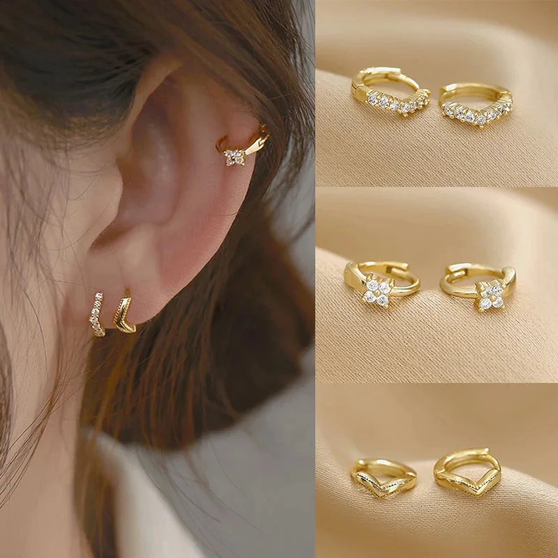 

1 Pair Cubic Zirconia Huggie Hoop Earring Cartilage Piercing Ear Cuff Tiny Ear Jewelry Gold Plated Small Hoop Earrings for Women