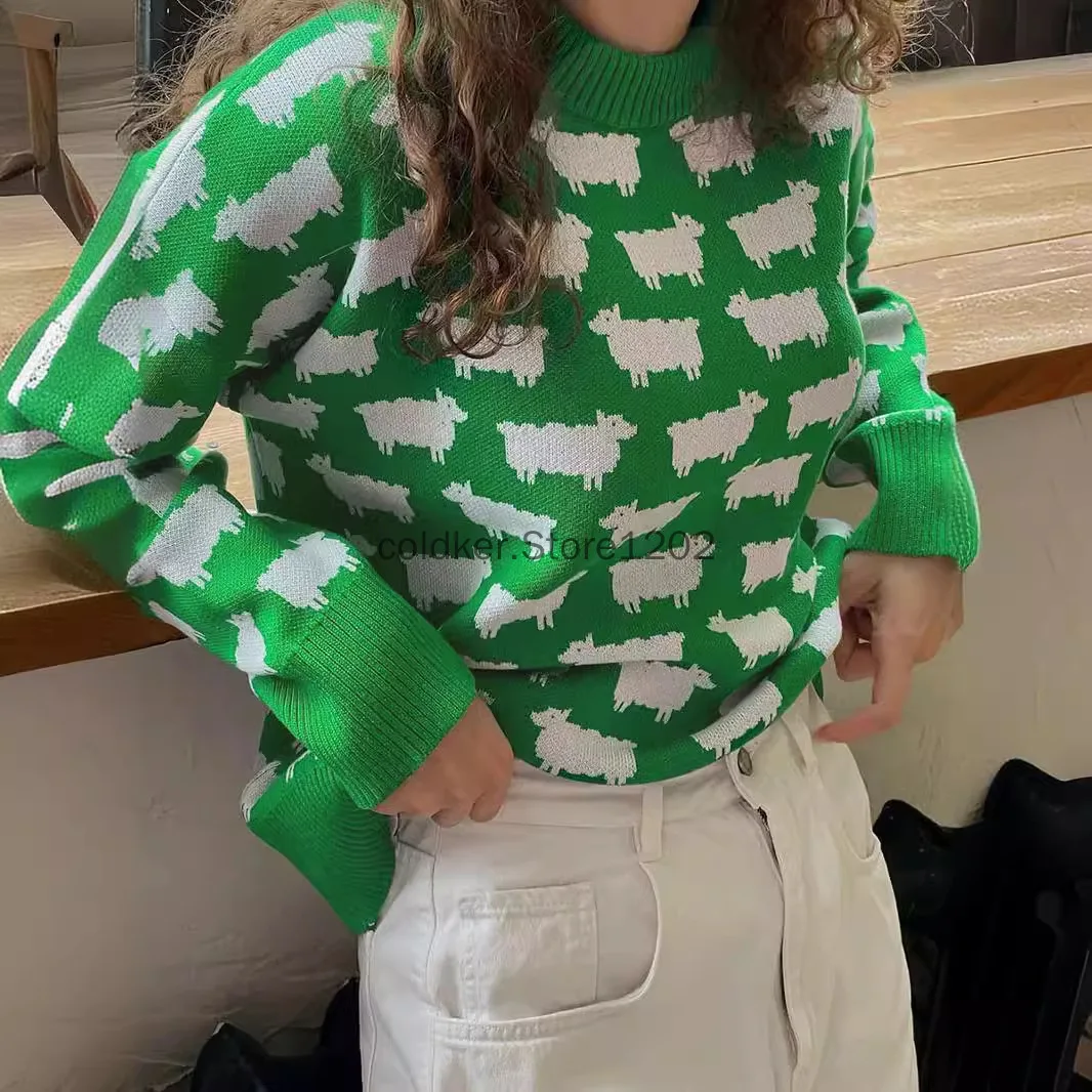 Рождественский красный зеленый вязаный свитер с принтом пуловер для женщин