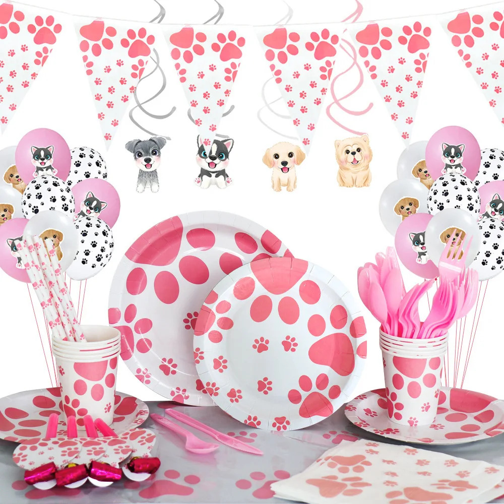 

New Pet Dog Claw Birthday Party Decoration Plate Paper Cup Balloon