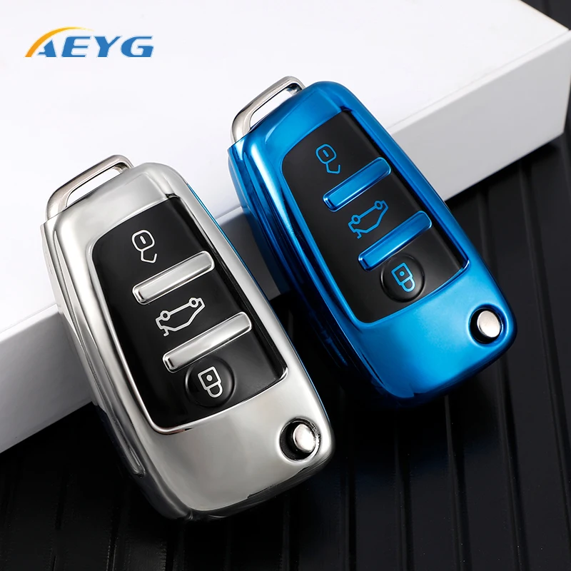 

TPU Car Flip Key Case Cover Shell Fob For Audi A1 A3 8P 8L A4 A5 B6 B7 A6 A7 C5 C6 4F Q3 Q5 Q7 TT S3 S4 S6 RS B8 8V R8 Keychain