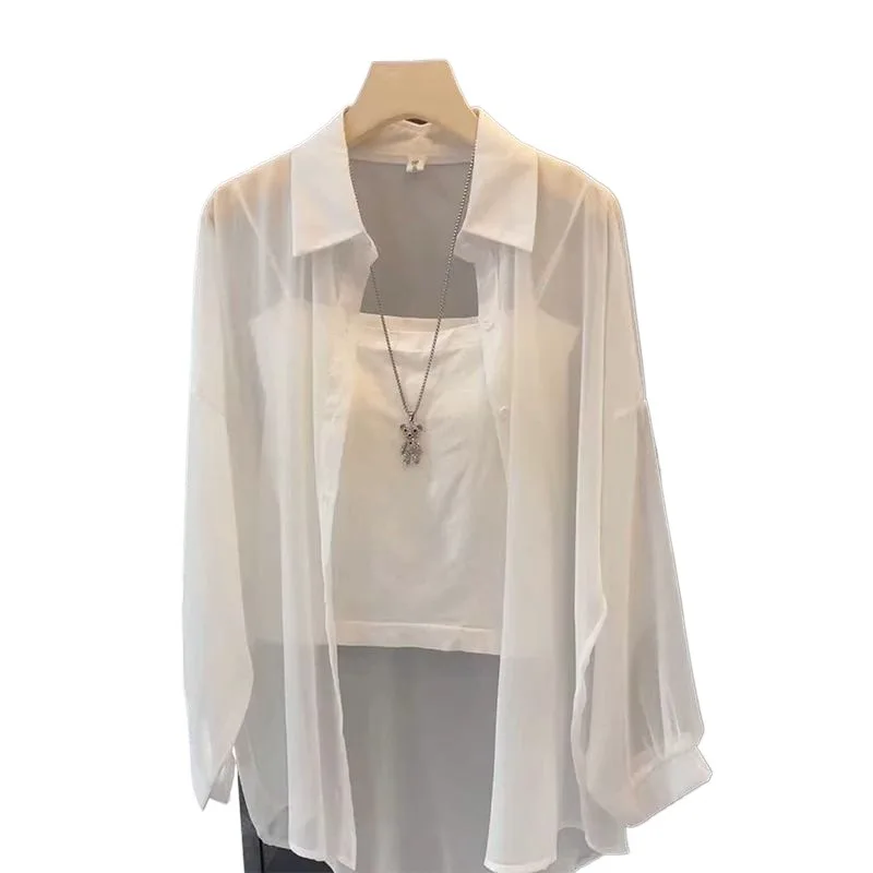 Рубашка женская шифоновая с защитой от солнца Модный дизайнерский Тонкий Топ