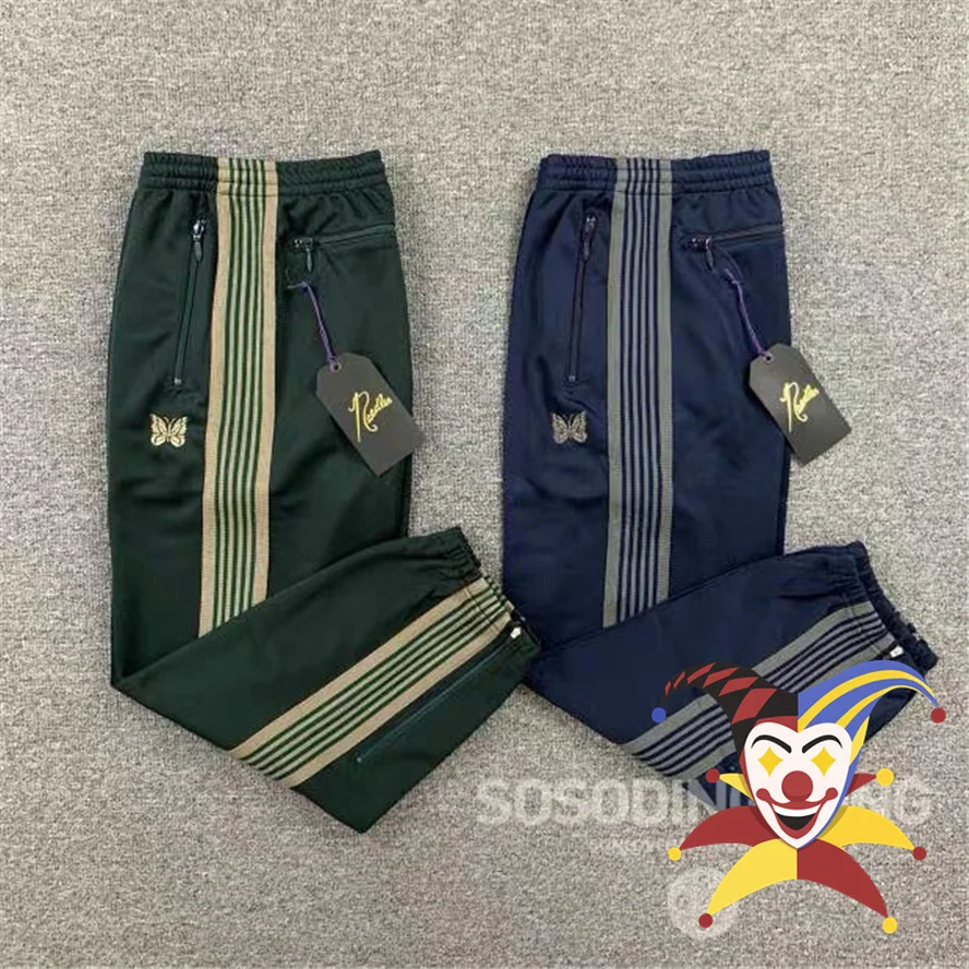 

Leg Zipper Needles Pencil Pants Men Women 1:1 Best-Quality Needles Pants Embroidered Butterfly Stripe Trousers