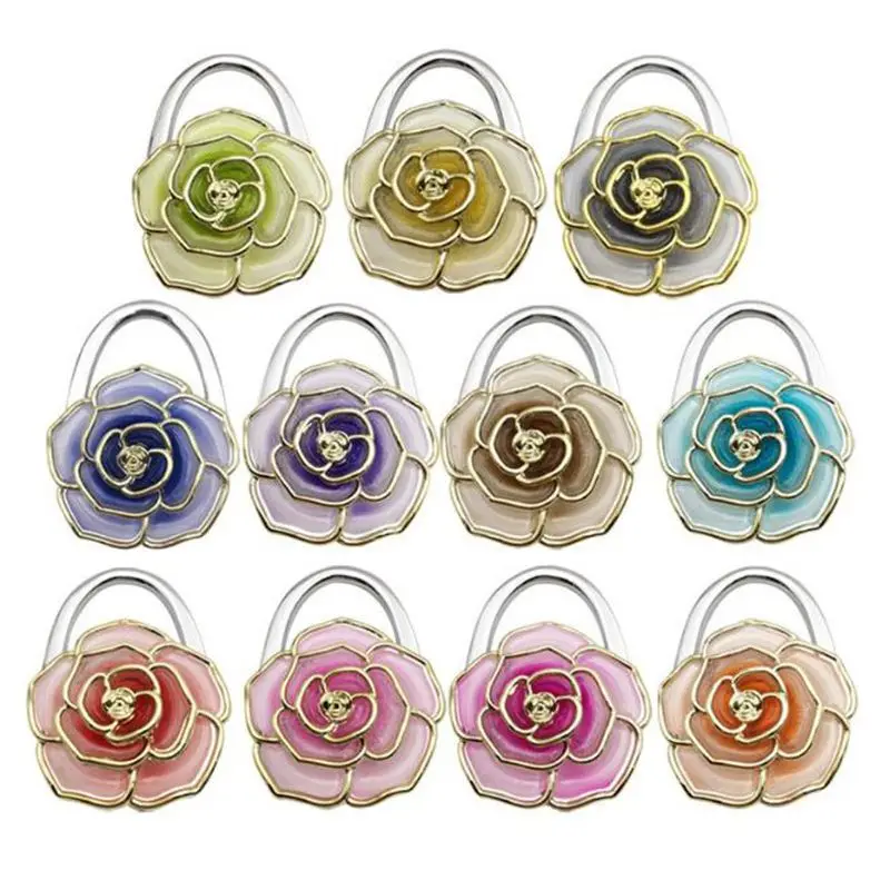 

1PC Folding Bag Hook Rose Flower Shaped Handbag Purse Hanger Hooks Creative Decorative Hook Table Hanging Hook Ornaments Gifts