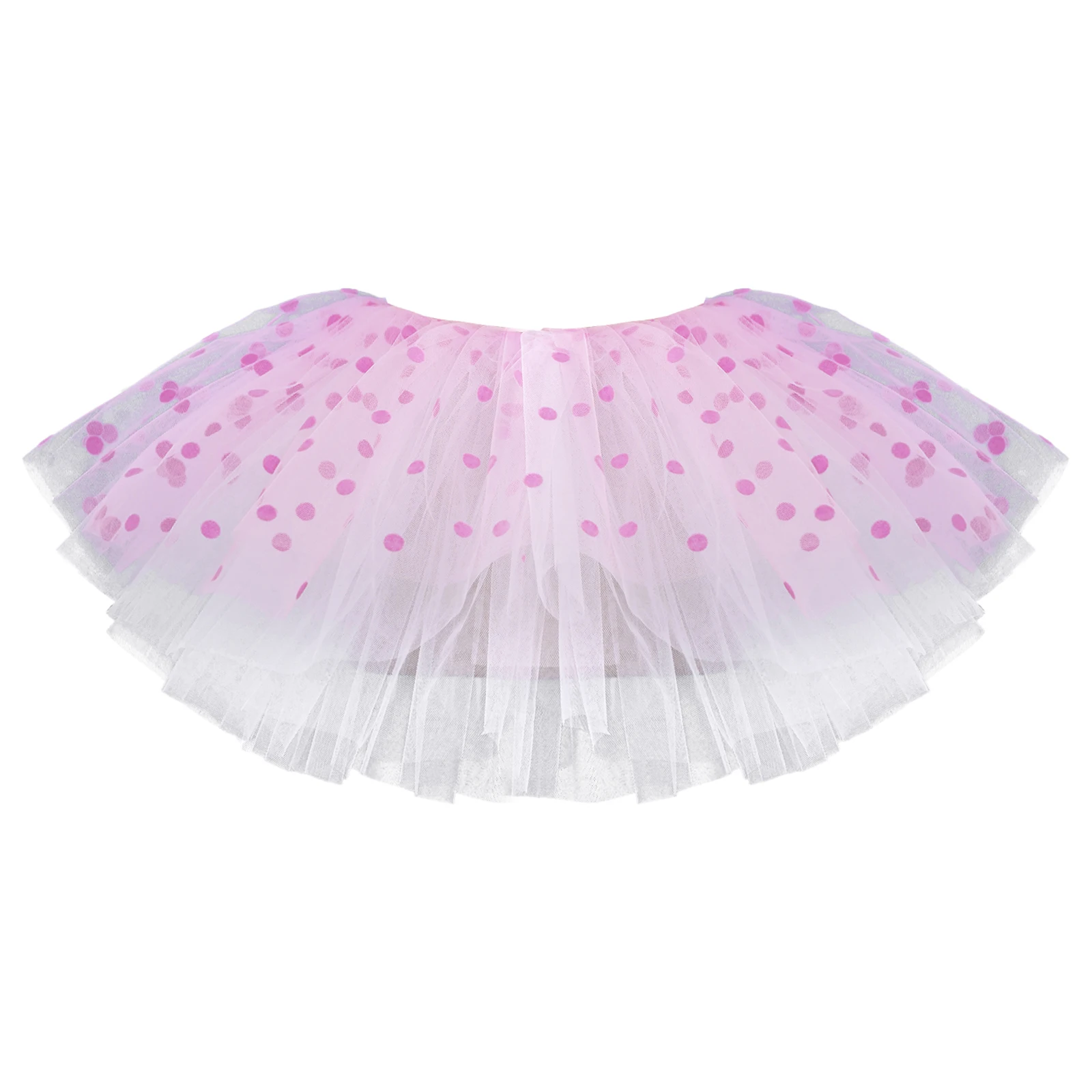 

Kids Girls Ballet Dance Dots Tutu Skirt Fashion Elastic Waistband Casual Layered Tulle Skirts Training Stage Performance Costume